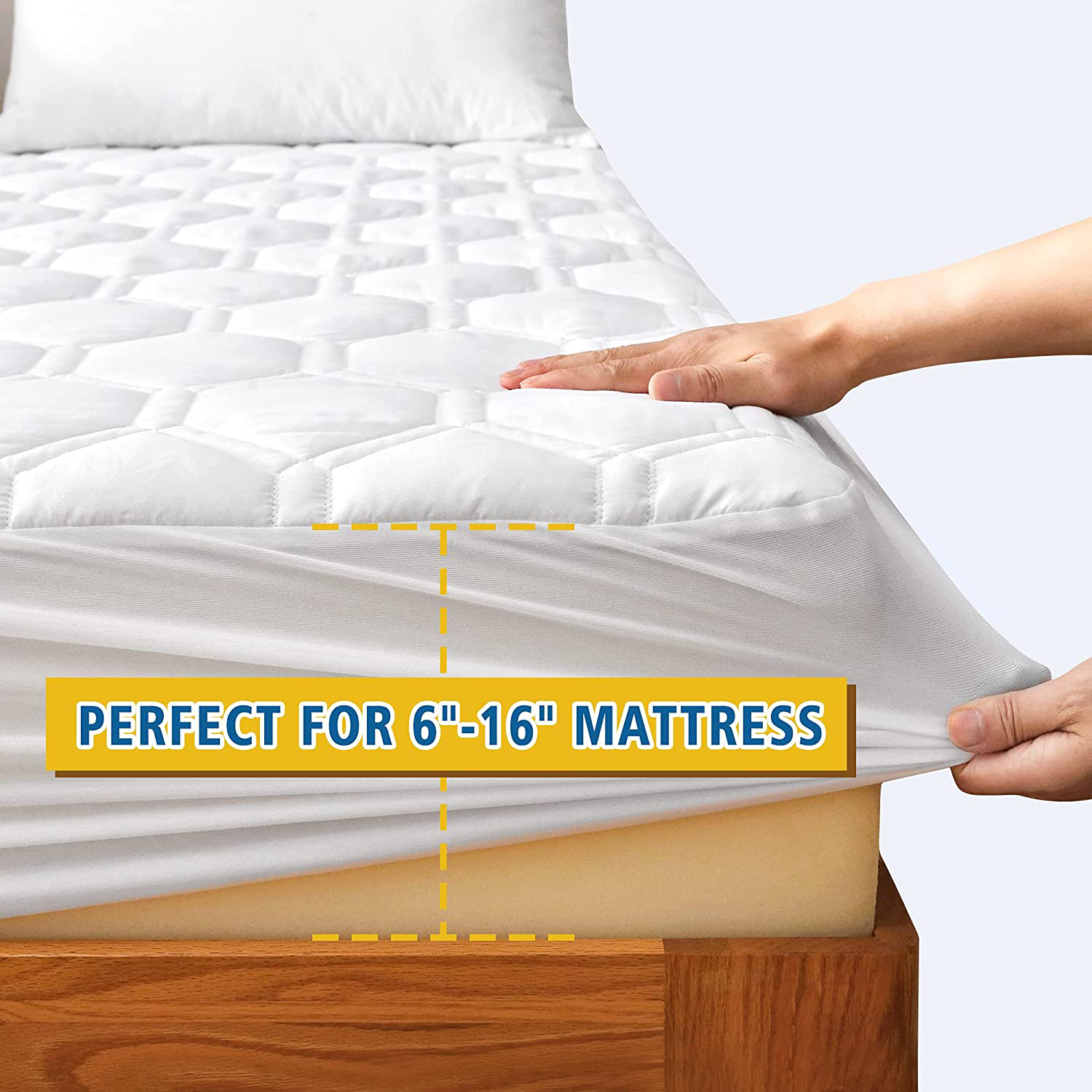 Waterproof Mattress Pad for King Size Bed, Breathable King Mattress Protector with 6-18 inches Deep Pocket, Quilted Alternative Hollow Cotton Filling Mattress Cover, White