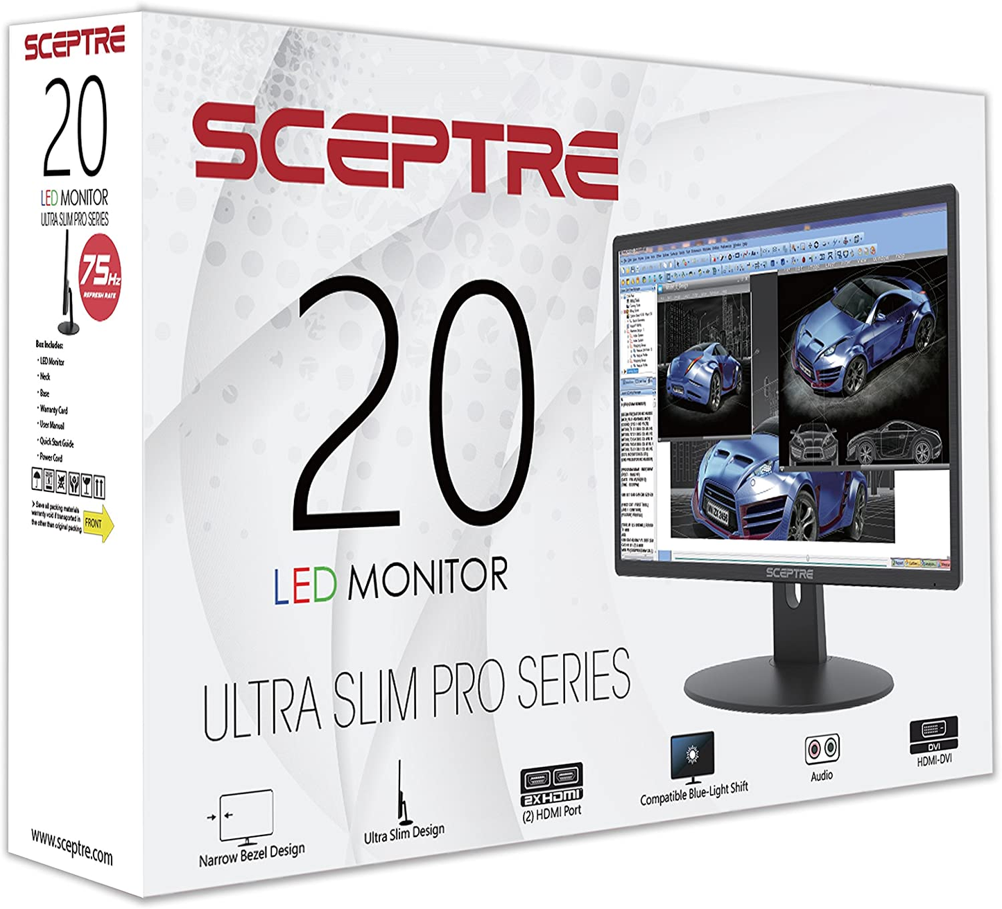Sceptre 20" 1600x900 75Hz Ultra Thin LED Monitor 2x HDMI VGA Built-in Speakers