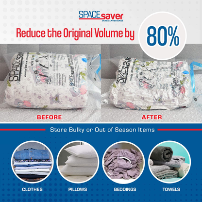 Spacesaver Premium Vacuum Storage Bags. 80% More Storage! Hand-Pump for Travel! Double-Zip Seal and Triple Seal Turbo-Valve for Max Space Saving! (Small 6 Pack)