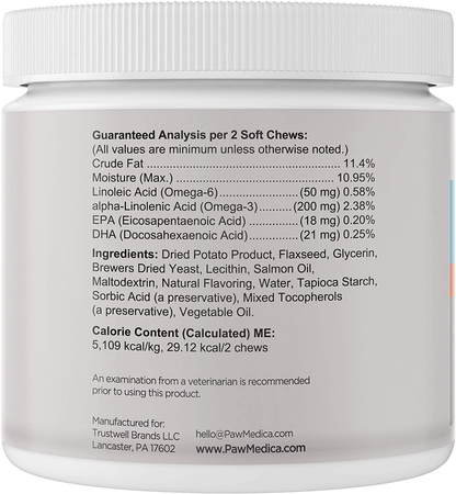 PawMedica Omega 3 for Dogs, Dog Skin and Coat Supplement for Dogs with Fish Oil Dogs Love, Dog Omega 3 Helps with Dog Dry Skin, Dog Omega 3 6 9 Vitamin for Dogs, Omega 3 Dog Chews for Dog Allergies