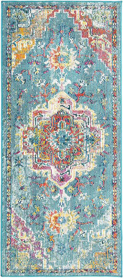 Safavieh Crystal Collection CRS501J Boho Chic Oriental Medallion Distressed Non-Shedding Stain Resistant Living Room Bedroom Area Rug, 2'2" x 5', Teal / Orange