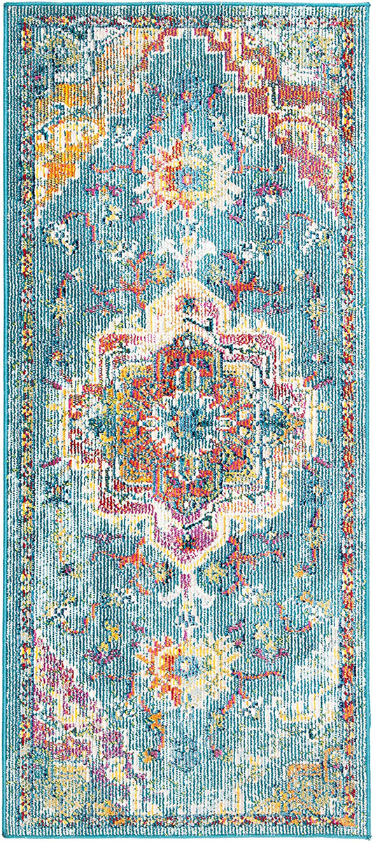 Safavieh Crystal Collection CRS501J Boho Chic Oriental Medallion Distressed Non-Shedding Stain Resistant Living Room Bedroom Area Rug, 2'2" x 5', Teal / Orange