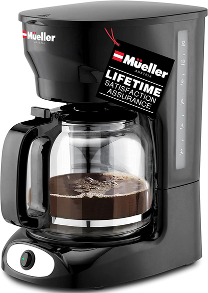 Mueller 12-Cup Drip Coffee Maker, Auto Keep Warm Function, Smart Anti-Drip System, with Durable Permanent Filter and  Borosilicate Glass Carafe, Clear Water Level Window Coffee Machine