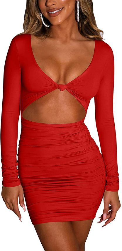 Kaximil Women's Sexy Bodycon Sleeveless Cut Out Ruched Tank Mini Club Party Dresses