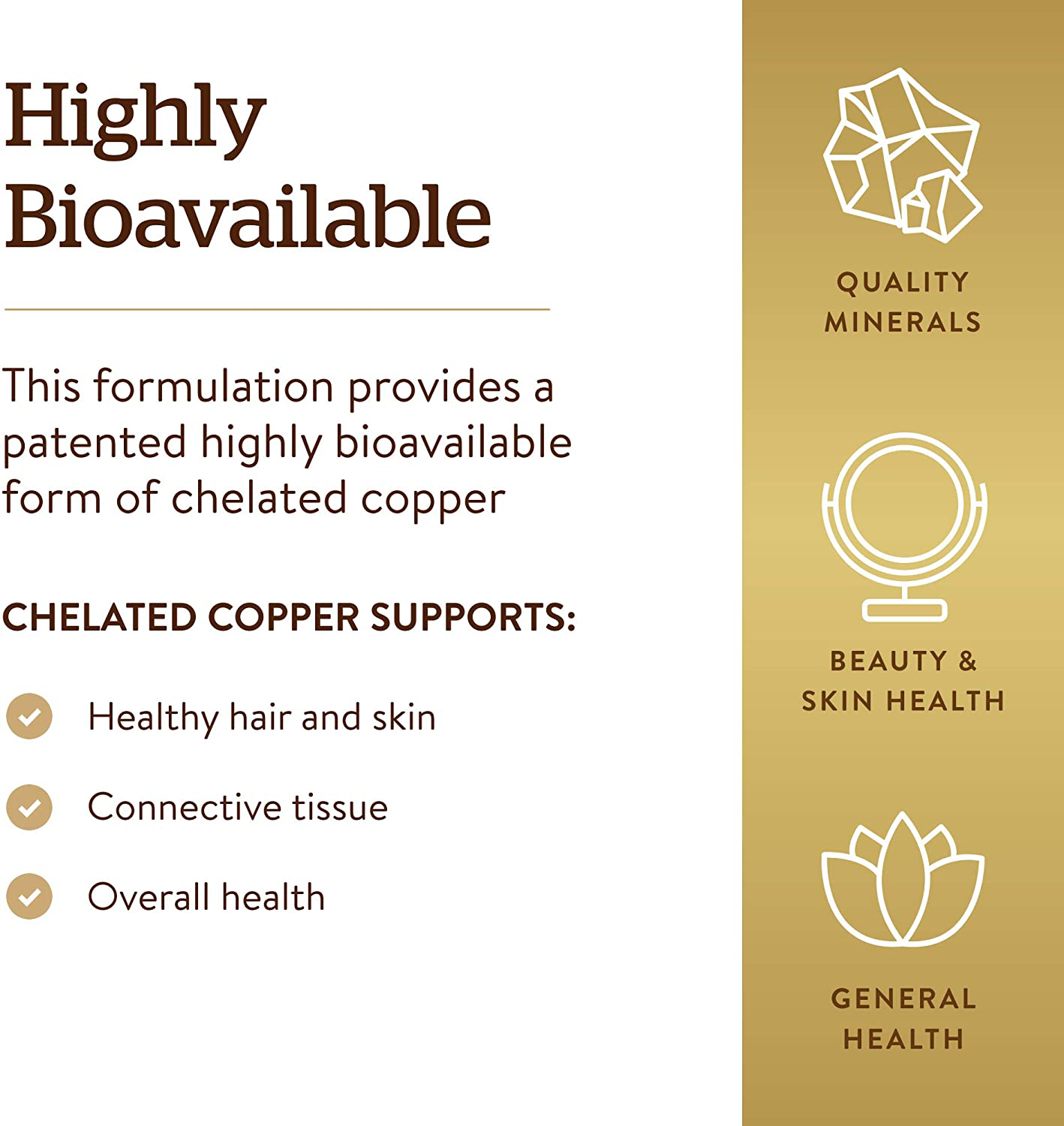 Solgar Chelated Copper, 100 Tablets - Essential for Collagen Formation - Highly Bioavailable Form - Supports Connective Tissue - Non-GMO, Vegan, Gluten Free, Dairy Free, Kosher - 100 Servings