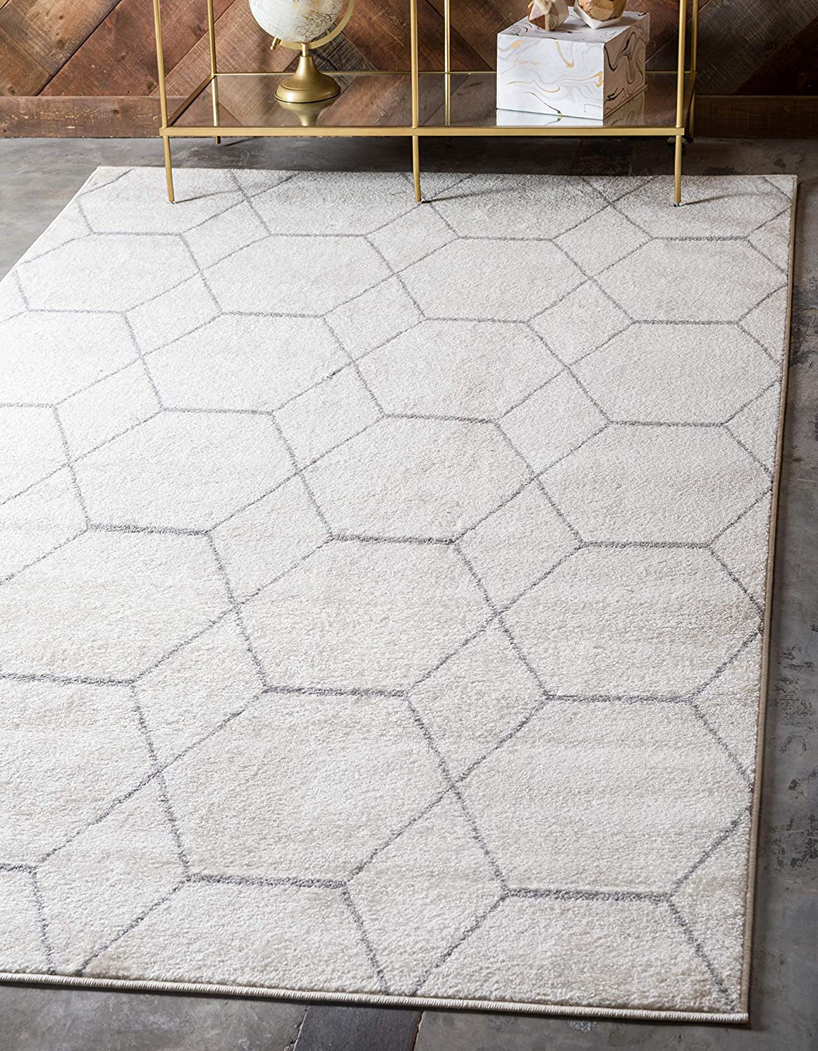 Unique Loom Trellis Frieze Collection Lattice Moroccan Geometric Modern Area Rug, 5 x 8 Feet, Ivory/Gray