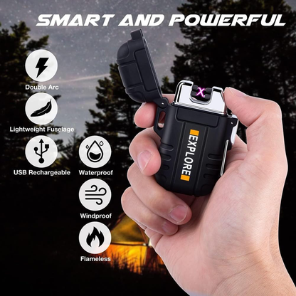 Waterproof Electric Lighter - Windproof Dual Arc USB Rechargeable Flameless Plasma Lighter