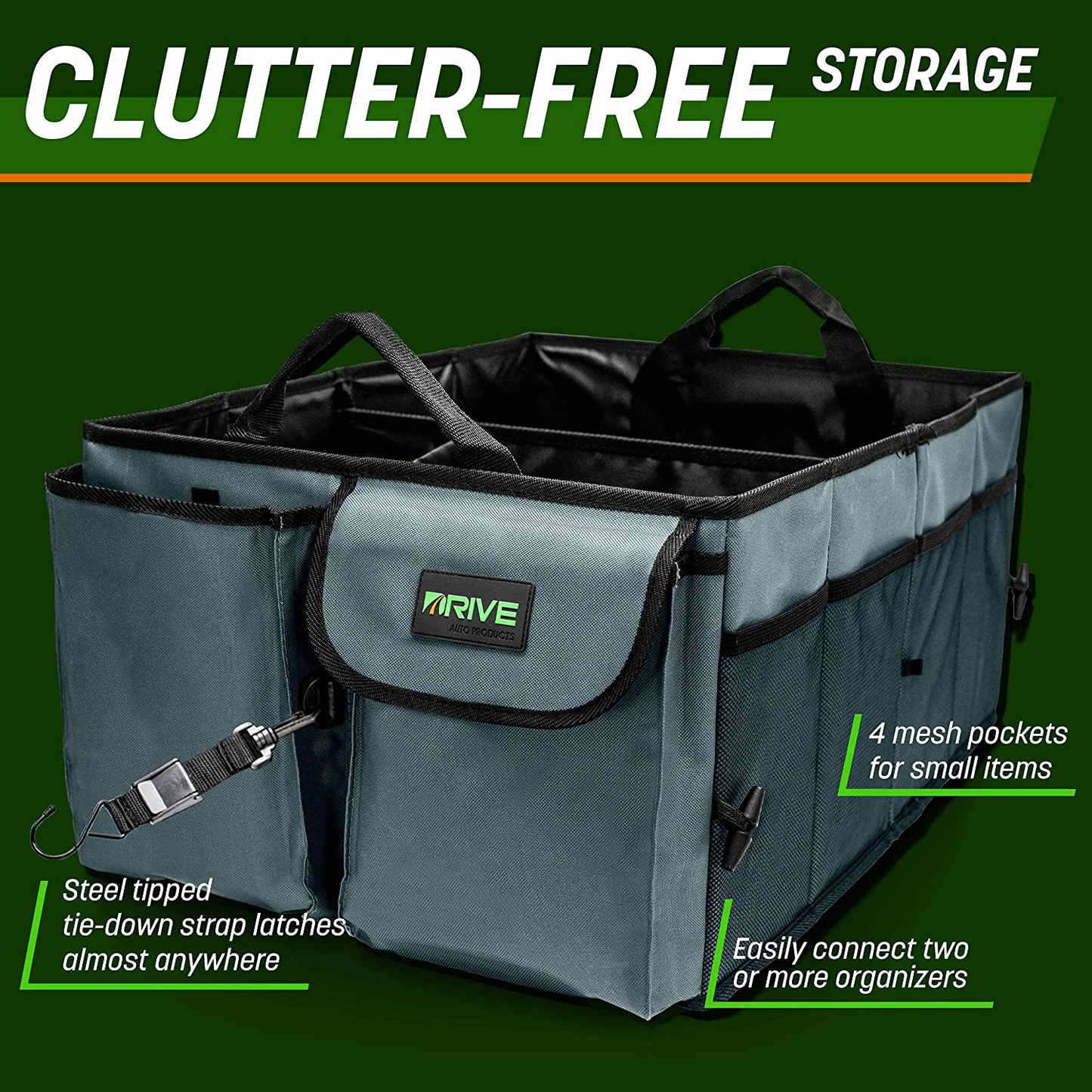 Drive Auto Trunk Organizers and Storage - Collapsible Multi-Compartment Car Organizer w/ Adjustable Straps