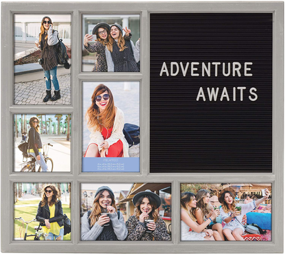 Melannco Customizable Letterboard 8-Opening Photo Collage, 19 x 17 inch,Distressed Black