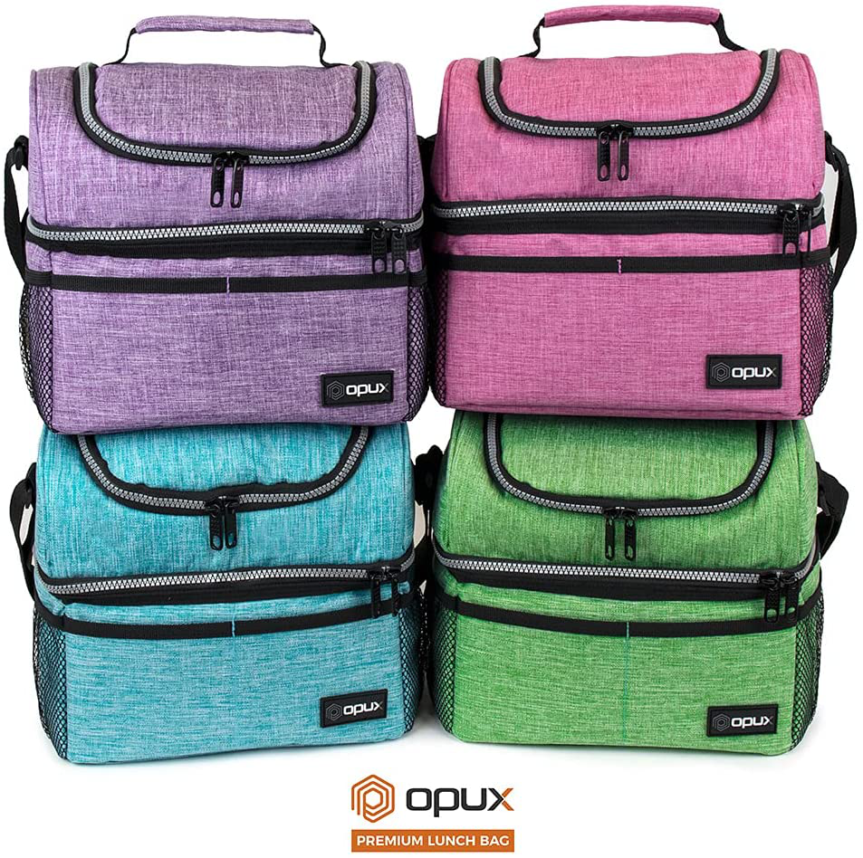Insulated Dual Compartment Lunch Bag for Men, Women | Double Deck Reusable Lunch Box Cooler with Shoulder Strap, Leakproof Liner | Medium Lunch Pail for School, Work, Office (Charcoal Gray)