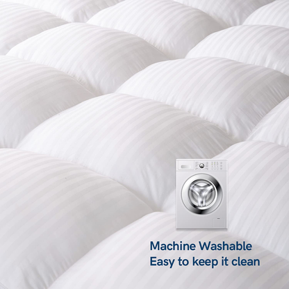 ELEMUSE Queen White Cooling Mattress Topper for Back Pain, Extra Thick Mattress pad Cover, Plush Soft Pillowtop with Elastic Deep Pocket, Overfilled Down Alternative Filling