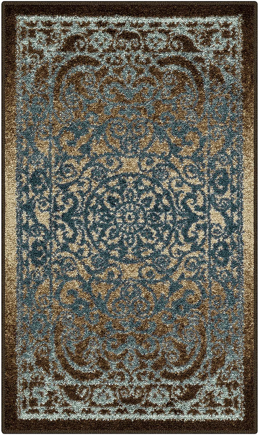 Maples Rugs Pelham Vintage Kitchen Rugs Non Skid Washable Accent Area Carpet [Made in USA], 1'8 x 2'10, Blue/Walnut