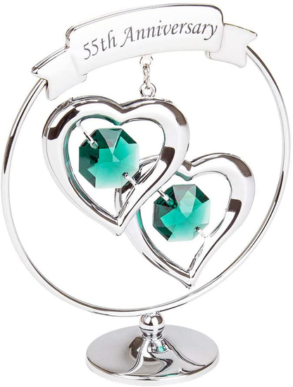 Haysom Interiors Modern 60th Anniversary Silver Plated Metal Keepsake Gift Ornament with Clear Swarovski Crystal Glass