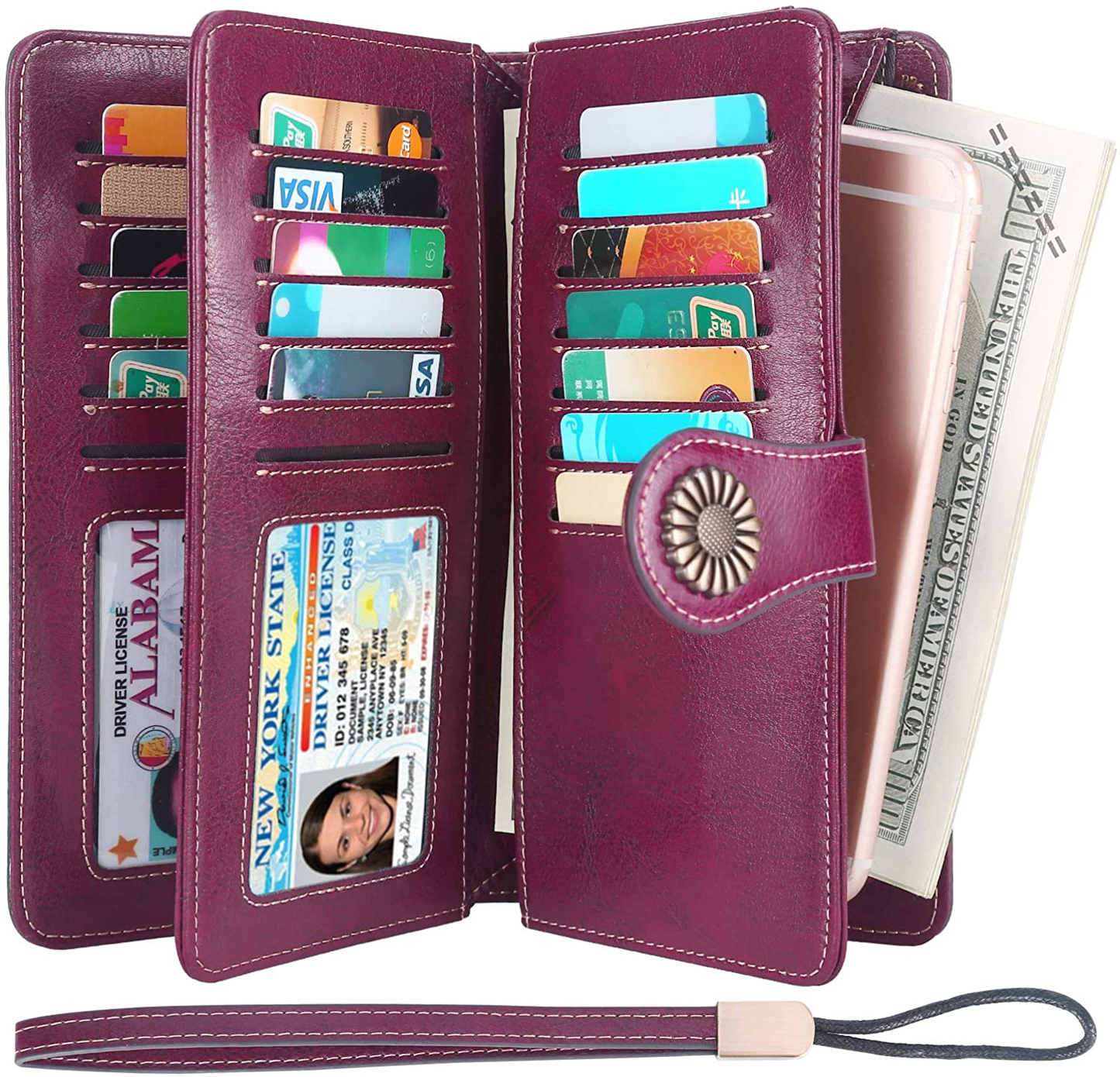 Lavemi Womens Large Capacity RFID Blocking Leather Wristlet Clutch Wallets Card Holder
