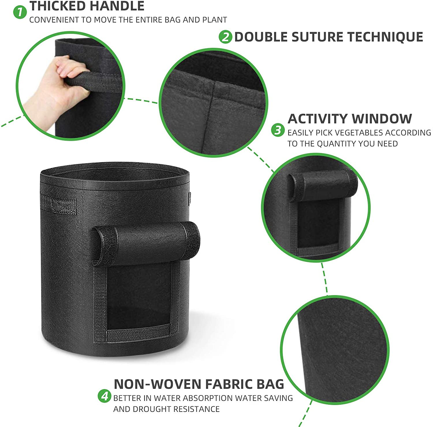 Potato Grow Bags Fabric Pots  with Flap Window and Handles