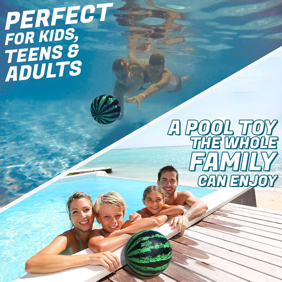 Watermelon Ball – The Ultimate Swimming Pool Game | Pool Ball for Under Water Passing, Dribbling, Diving and Pool Games for Teens, Kids, or Adults | 9 in. Ball Fills with Water