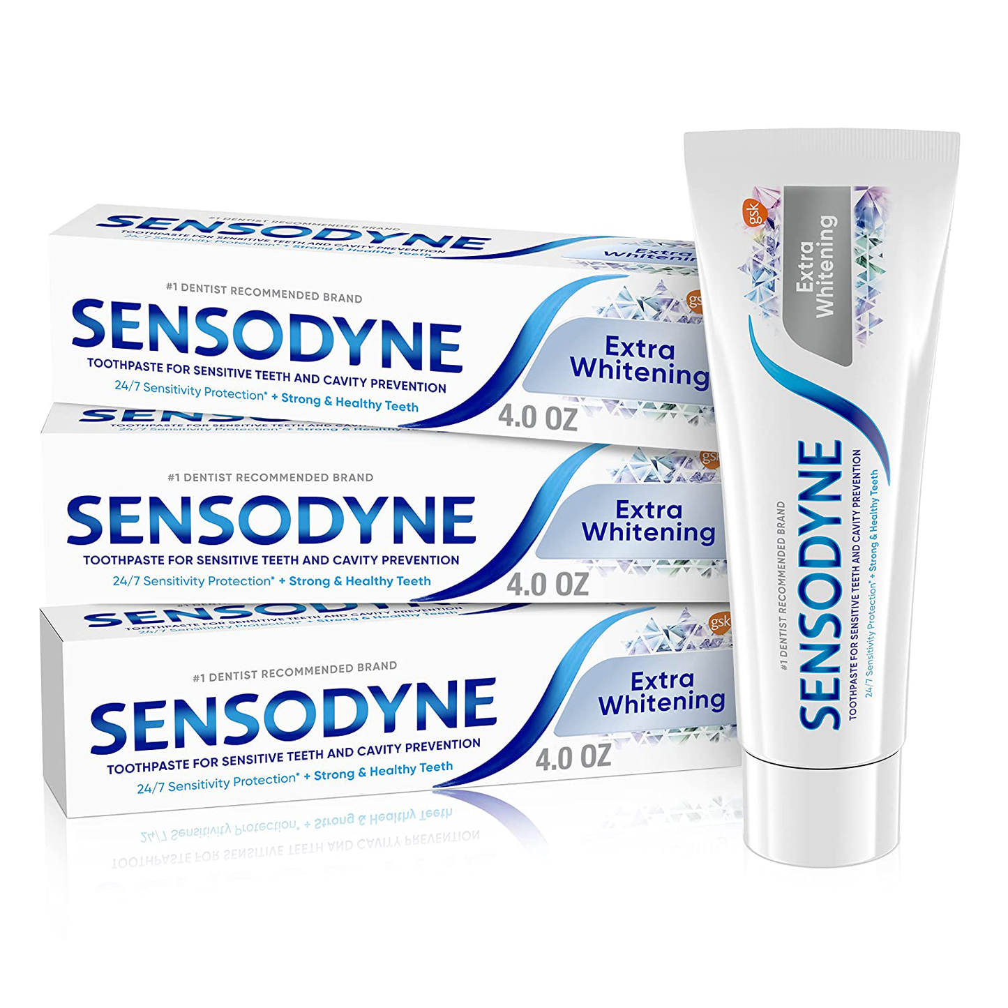 Sensodyne Toothpaste for Sensitivity, Extra Whitening for Sensitive Teeth, 4 Ounce (Pack of 3)
