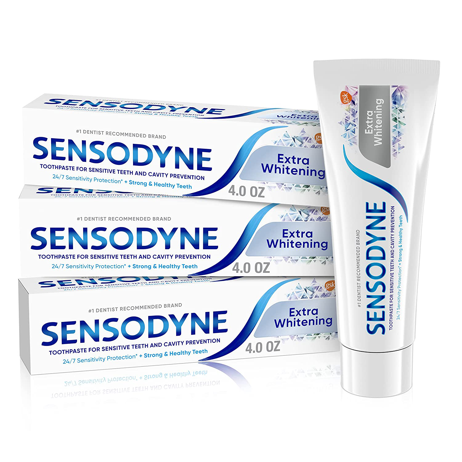 Sensodyne Toothpaste for Sensitivity, Extra Whitening for Sensitive Teeth, 4 Ounce (Pack of 3)