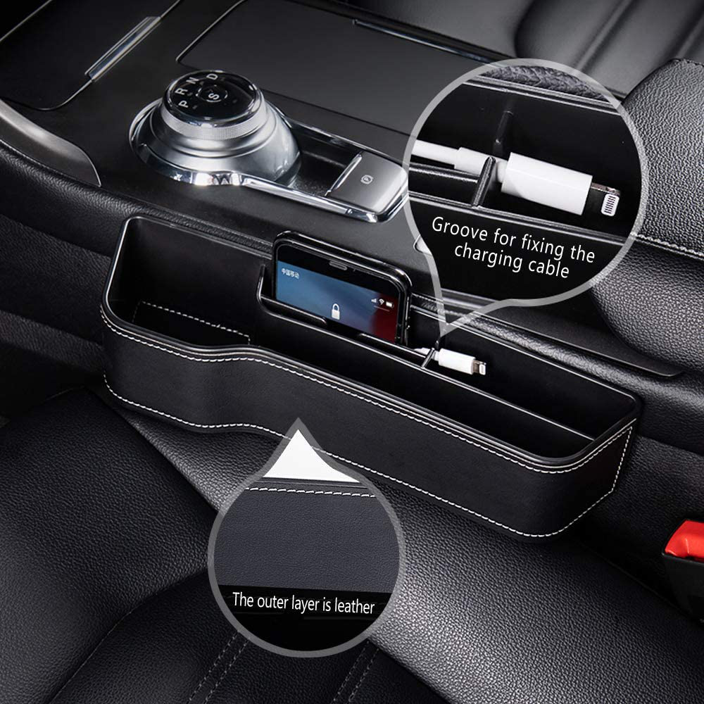 OTRTSUCC 2 Pack Car Seat Storage Pockets Box, PU Leather Console Side Organizer, Auto Seat Gap Filler, Front Seat Organizer Stowing Tidying for Phone, Keys, Cards, Cigarette, Wallets, Sunglasses