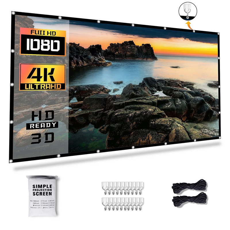 Foldable 120 Inch 4K Movie Projecting Screen 16:9 HD Portable Anti-Crease Indoor Outdoor