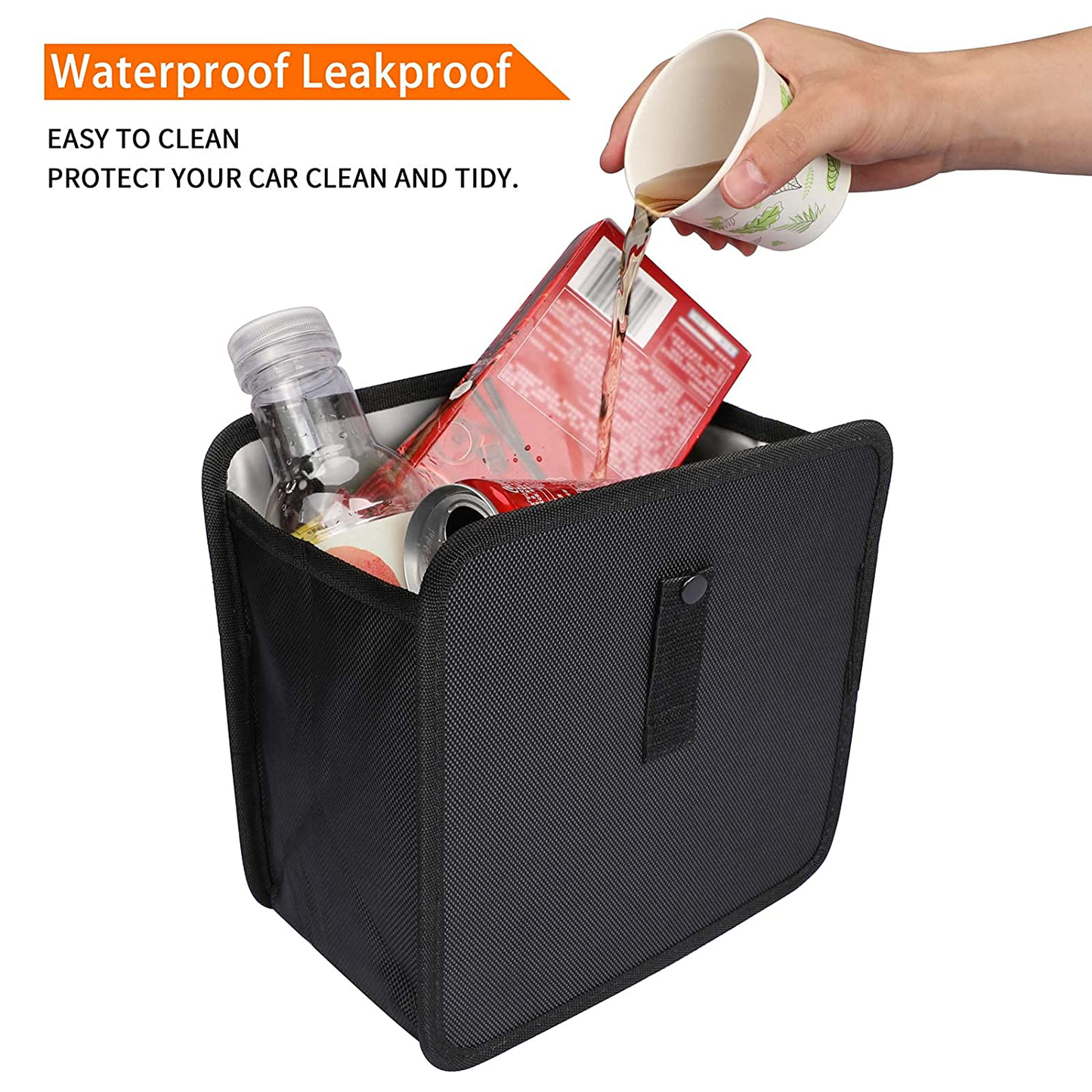 Hanging Car Trash Bag Can Premium Waterproof Litter Garbage Bag Organizer 1.85 Gallon Capacity Black Powertiger