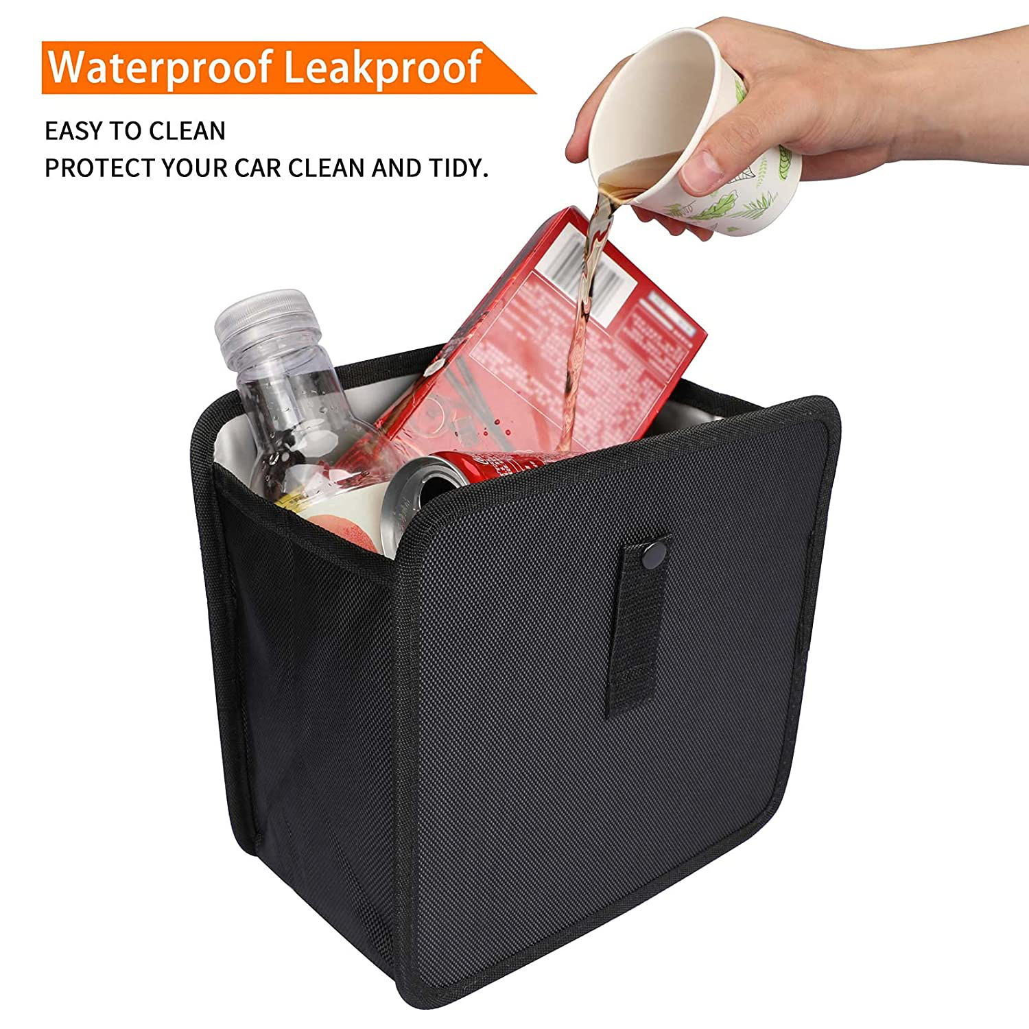 Hanging Car Trash Bag Can Premium Waterproof Litter Garbage Bag Organizer 1.85 Gallon Capacity Black Powertiger