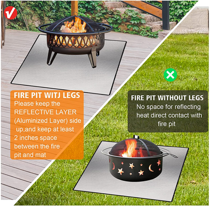 40" Square Fire Pit Mat Grill Mat,DocSafe Fireproof Mat 3 Layers Fire Pit Pad for Deck Patio Grass Outdoor Wood Burning Fire Pit and BBQ Smoker,Easy to Clean,Black & Silver