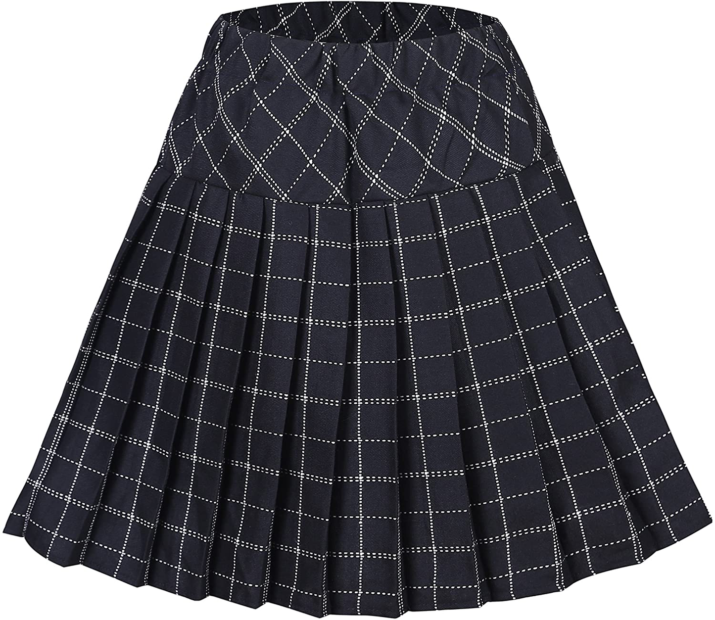 Women's Elastic Waist Plaid Pleated Skirt Tartan Skater School Uniform Mini Skirts