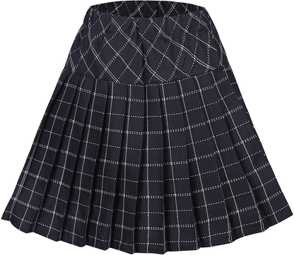 Women's Elastic Waist Plaid Pleated Skirt Tartan Skater School Uniform Mini Skirts