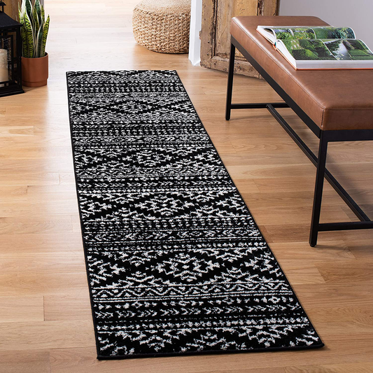Safavieh Tulum Collection TUL272Z Moroccan Boho Tribal Non-Shedding Stain Resistant Living Room Bedroom Runner, 2' x 15' , Black / Ivory