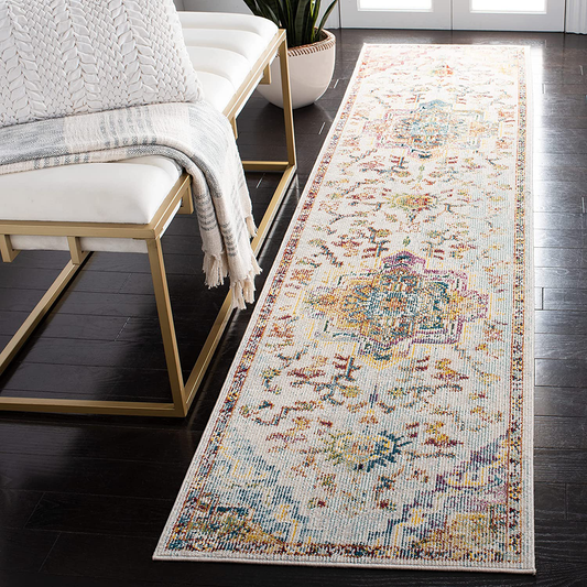 Safavieh Crystal Collection CRS501M Boho Chic Oriental Medallion Distressed Non-Shedding Stain Resistant Living Room Bedroom Runner, 2'2" x 7' , Light Blue / Grey