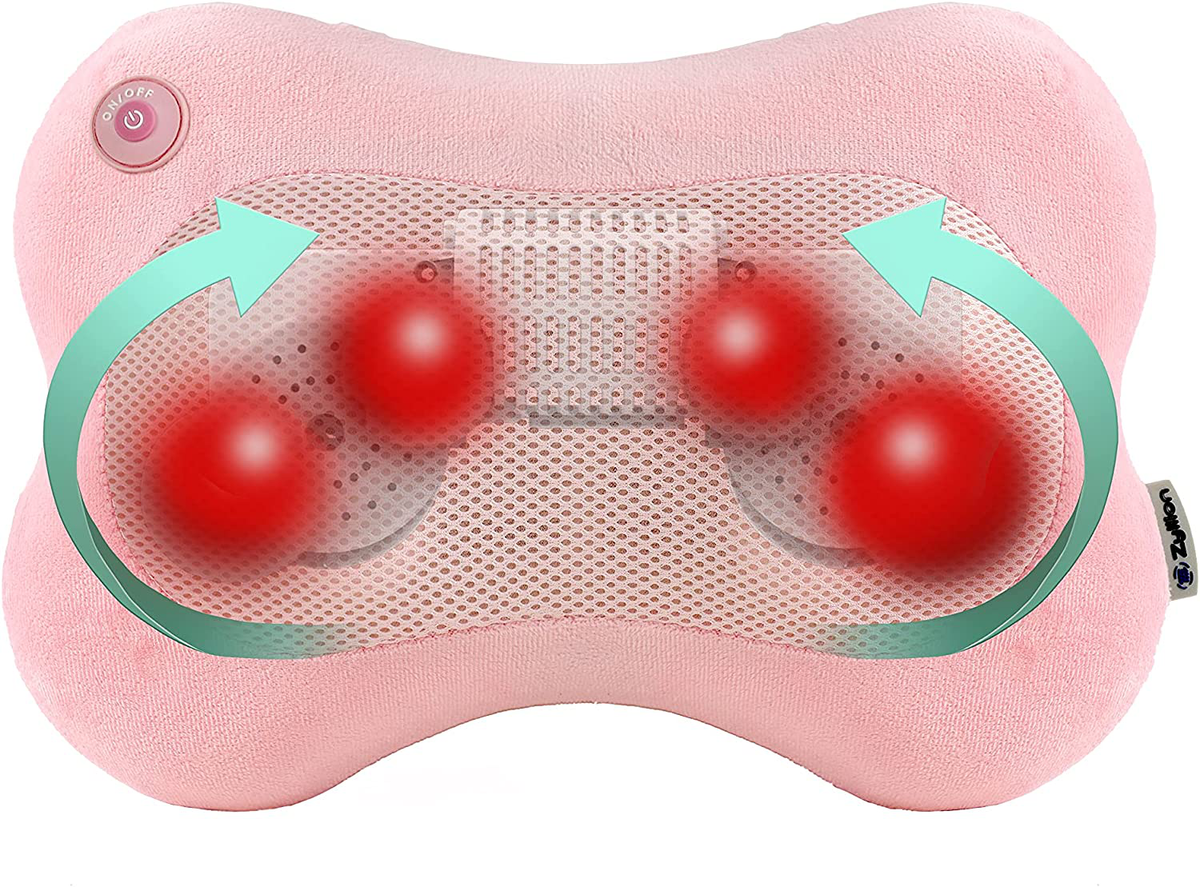 Zyllion Shiatsu Back and Neck Massager - Kneading Massage Pillow with Heat for Shoulders, Calf, Legs, Feet, Hands, Home, Office, Chair and Car - Black (ZMA-13-BK)
