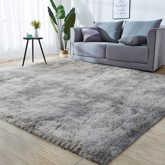 GKLUCKIN Shag Ultra Soft Area Rug, Non-Skid Fluffy 5'x8' Tie-Dyed Light Grey Fuzzy Indoor Faux Fur Rugs for Living Room Bedroom Nursery Decor Furry Carpet Kids Playroom