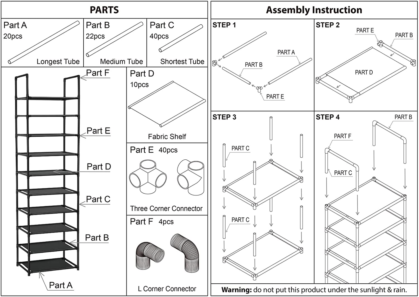 fiducial home 10 Tiers Shoe Rack 20-25 Pairs Sturdy Shoe Shelf