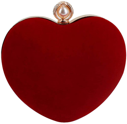 Mini Handbag Heart Shape Clutch Purse Velvet Shoulder Bag Evening Tote Chain Purse