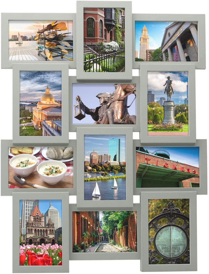 Melannco 18 x 18 Inch 9 Opening Photo Collage Frame, Displays Four 4x6 and Five 6x4 Inch Photos, Black