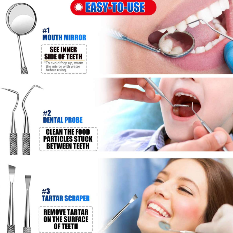 6 Piece Stainless Steel Professional Dental Hygiene Cleaning Kit With Portable Case