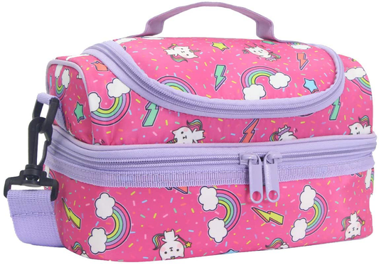 Lunch Box Bag for Boys, Kasqo Insulated Cooler Bag Kids Lunch Tote with Dual Compartments, Black Dinosaur
