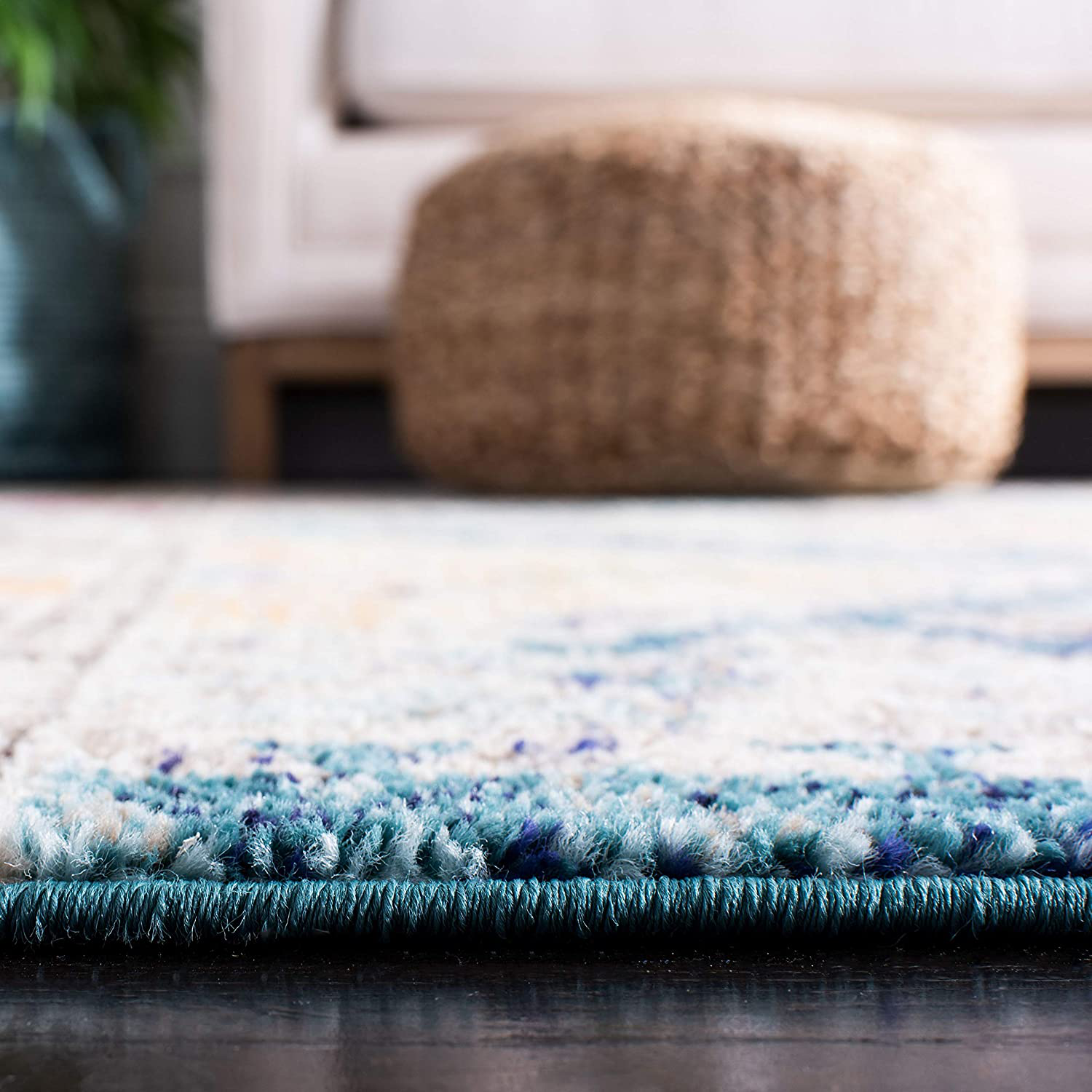 Safavieh Madison Collection MAD418N Boho Diamond Distressed Non-Shedding Stain Resistant Living Room Bedroom Area Rug, 3' x 5', Dark Blue / Yellow