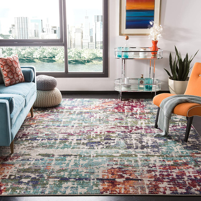Safavieh Madison Collection MAD469B Modern Abstract Non-Shedding Stain Resistant Living Room Bedroom Runner, 2'2" x 14' , Cream / Blue