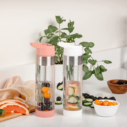 Infusion Pro Fruit Infuser Water Bottle with Straw Lid 24 oz : Flip-Up Water Bottle Straw : Insulated Sleeve & Fruit Infusion Water eBook : Bottom Loading Water Infuser for More Flavor - Kauai Sunset