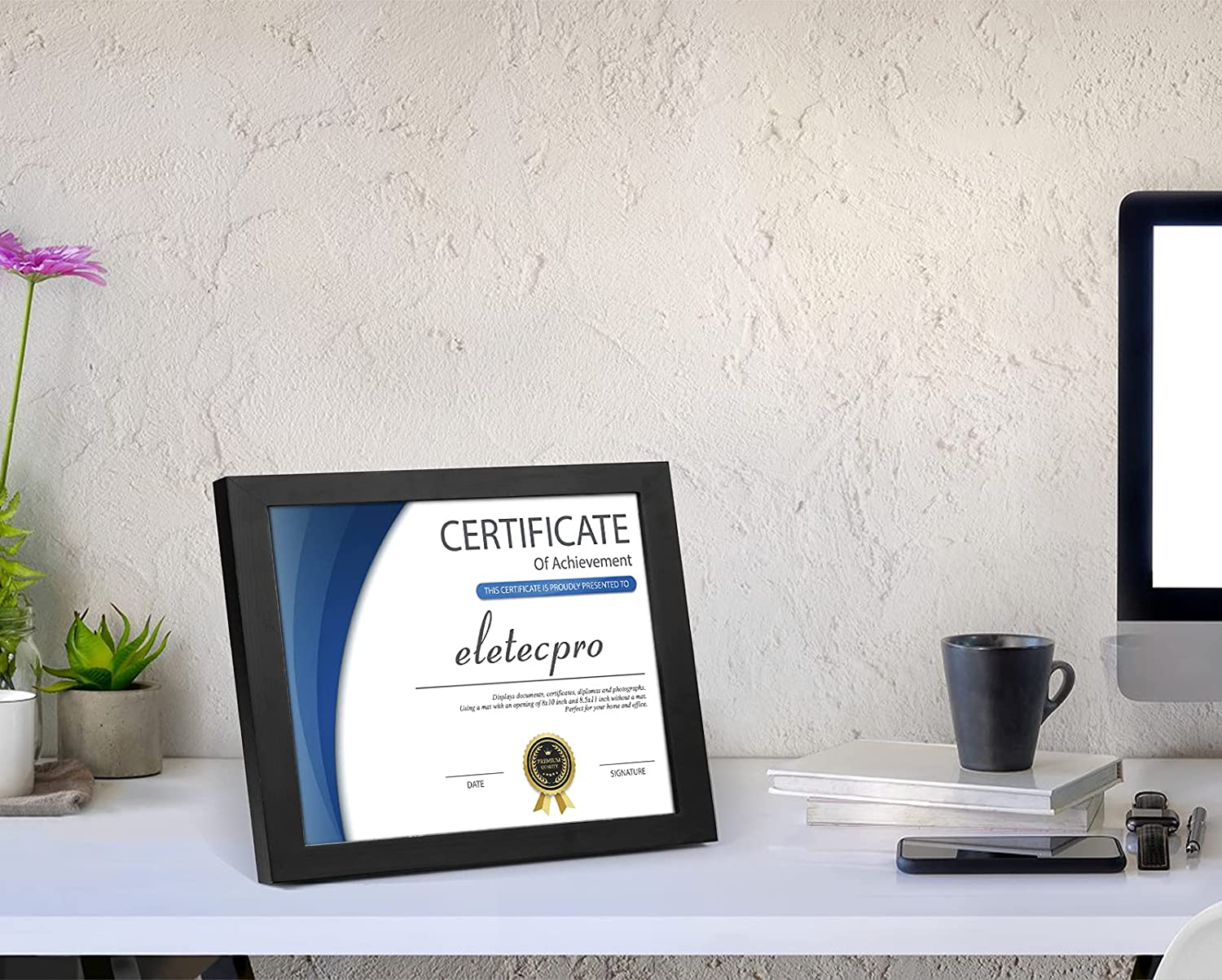 eletecpro 8.5x11 Diploma Certificate Frame, Picture Frame Made of Solid Wood and Tempered Glass with Mats - Display 5x7/6x8 With Mat and 8.5x11 Without Mat
