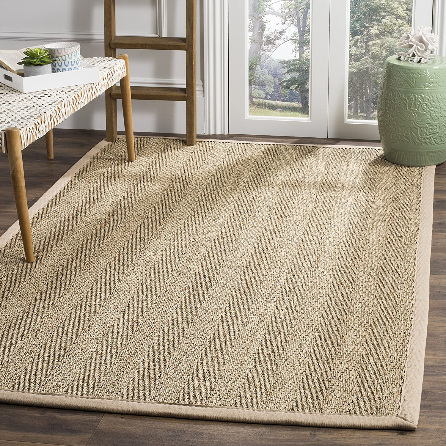Safavieh Natural Fiber Collection NF115C Border Herringbone Seagrass Runner, 2'6" x 12' , Black