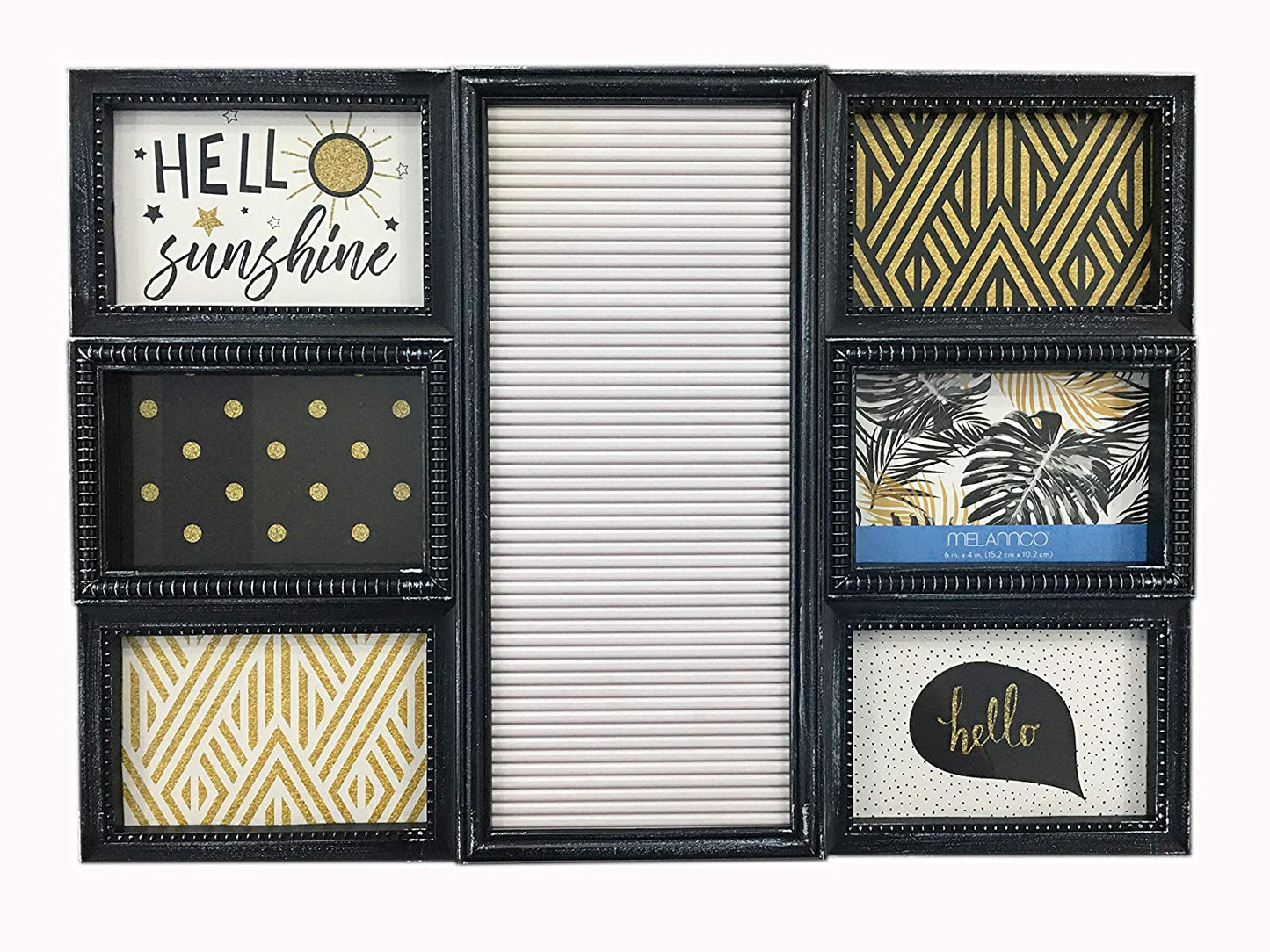 Melannco Customizable Letterboard 8-Opening Photo Collage, 19 x 17 inch,Distressed Black