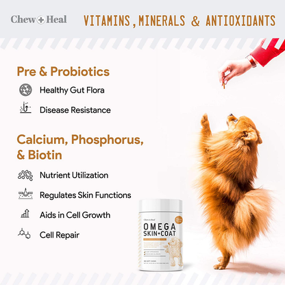 180 Soft Chew Omega Treats for Skin and Coat - Fish Oil Blend of Essential Fatty Acids, Omega 3, 6, and 9, Vitamins, Antioxidants and Minerals