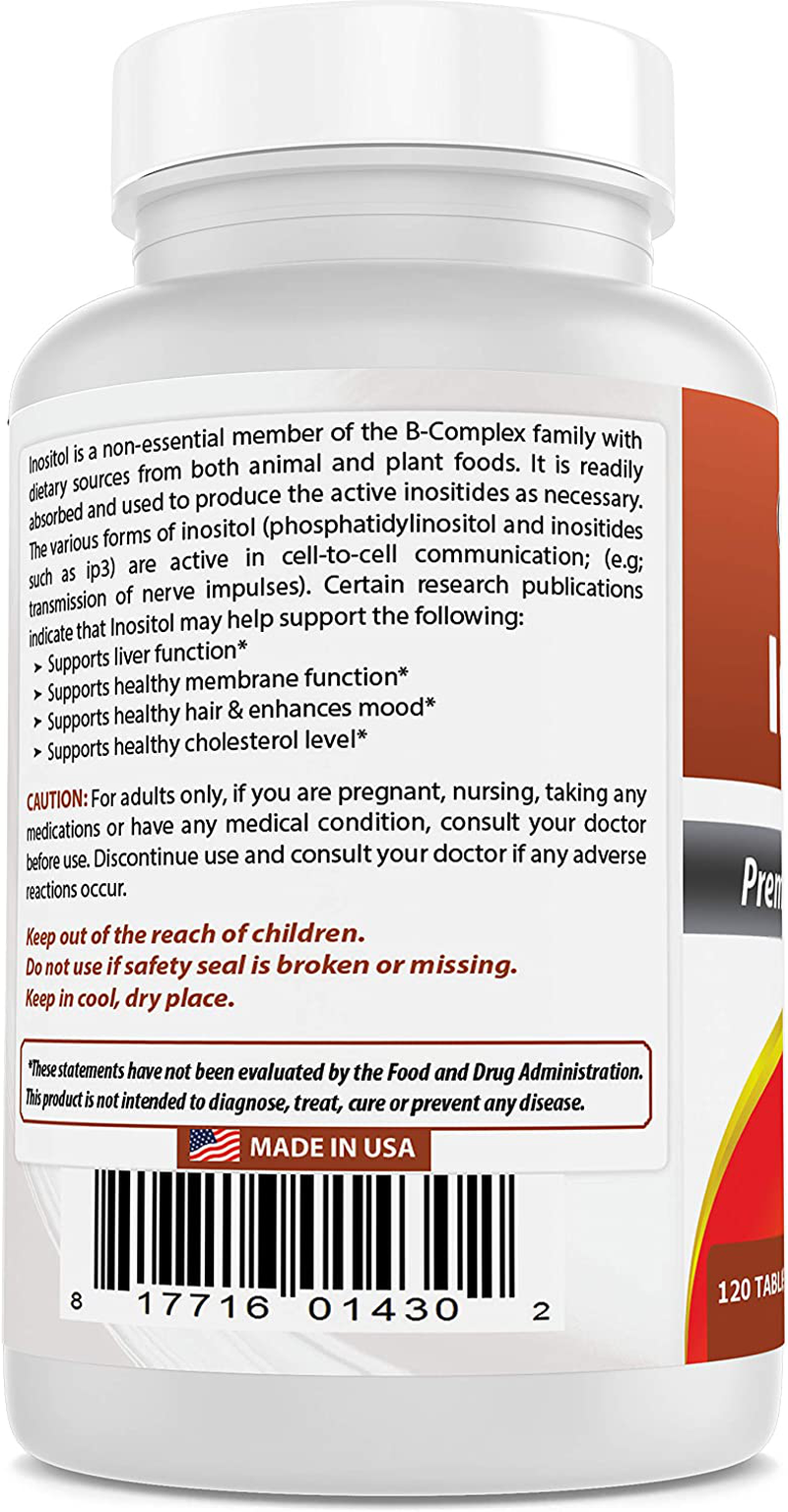 Best Naturals Inositol 1000mg 120 Tablets - Also Called Vitamin B8