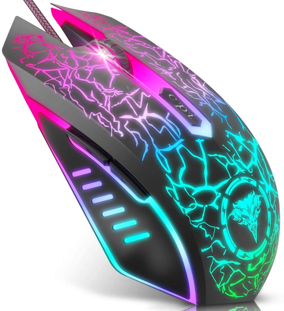 Gaming Mouse Wired, USB Optical Computer Mice with RGB Backlit, 4 Adjustable DPI Up to 3600, Ergonomic Gamer Laptop PC Mouse with 6 Programmable Buttons for Windows 7/8/10/XP Vista Linux