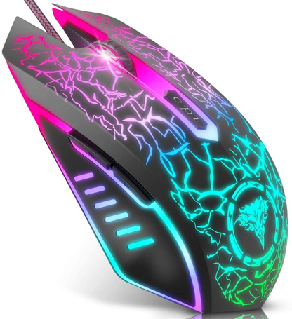 Gaming Mouse Wired, USB Optical Computer Mice with RGB Backlit, 4 Adjustable DPI Up to 3600, Ergonomic Gamer Laptop PC Mouse with 6 Programmable Buttons for Windows 7/8/10/XP Vista Linux