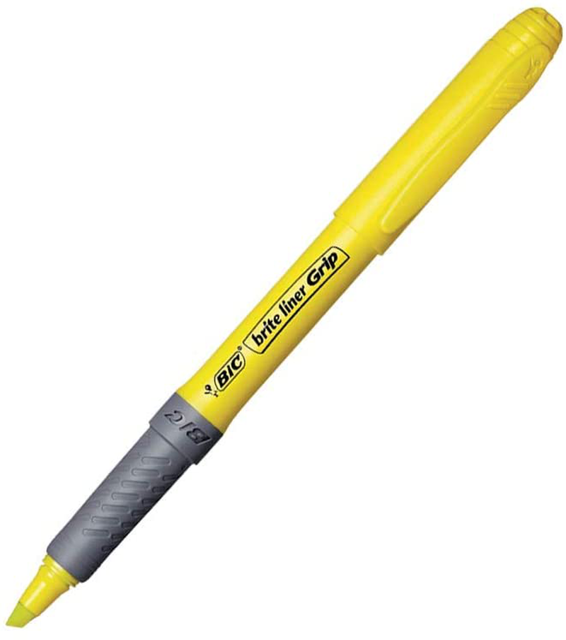 BIC Brite Liner Grip Highlighter, Chisel Tip, Yellow, 12-Count