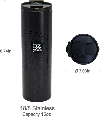 bzyoo Brew 18/8 Stainless Vacuum Drinking BPA-Free 12oz Coffee Mug Water Thermal Bottle with Leak Proof Design for Hike Camping Holiday New Year Gifts Wellness (Glitch)